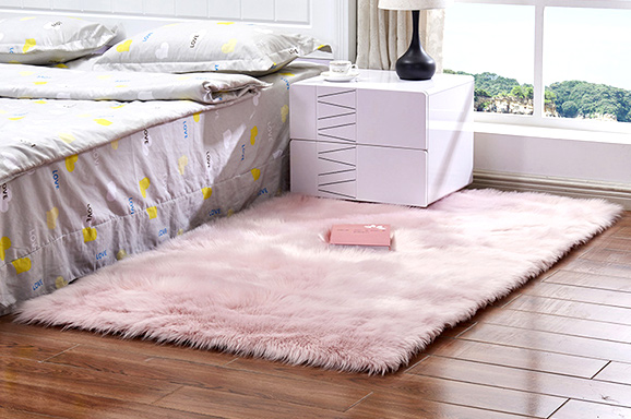 卧室长毛绒仿羊毛地毯地垫裁剪