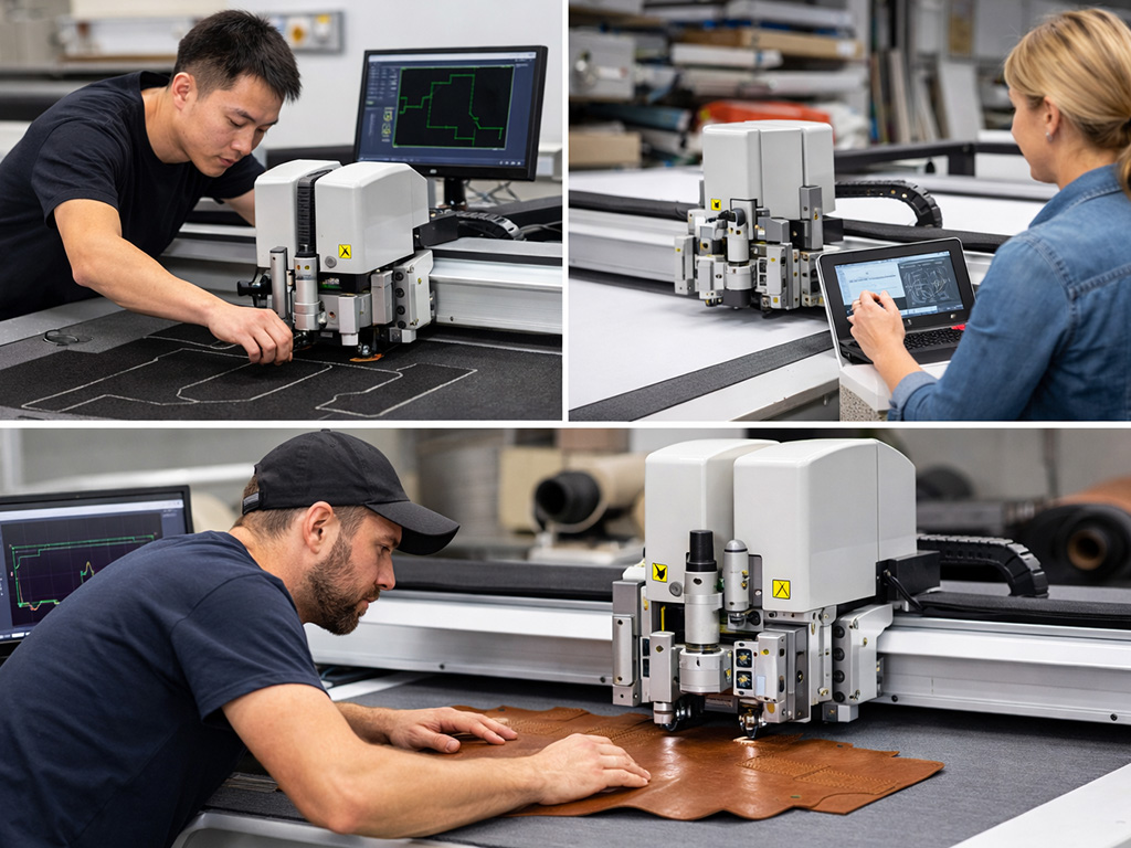 用户正在使用振动刀切割下料机对柔性材料加工